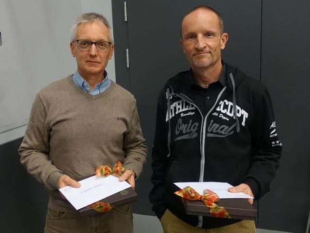 Die beiden langjährigen Präsidenten der Steuerkommission, Andreas Saladin und der Finanzkommission, Christoph Zehnder (auf dem Foto fehlt Max Roth, Mitglied der Finanzkommission).