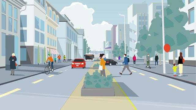 Visualisierung Bahnhofstrasse Aarau im Testlauf. Foto: © Kanton Aargau