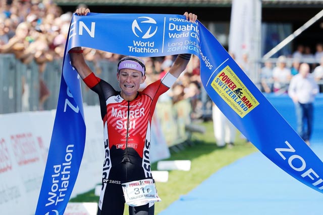 Beim Powerman in Zofingen krönte sich die Schweizerin Melanie Maurer zur Duathlon Weltmeisterin über die Langdistanz. Foto: © Powerman Zofingen