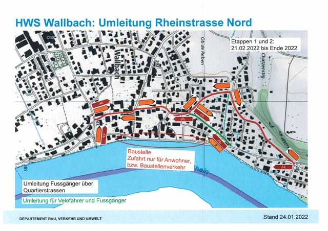 er Situationsplan zur Umleitung Rheinstrasse Nord (Chalch bis Fabriggli)