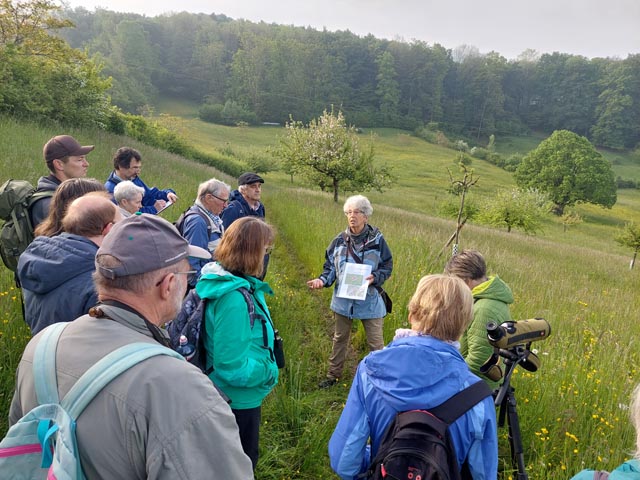 Vogelexpertin Verena Kläusler forderte die Teilnehmer der Exkursion zum genaun Hinhören auf. Foto: Thomas Rubin
