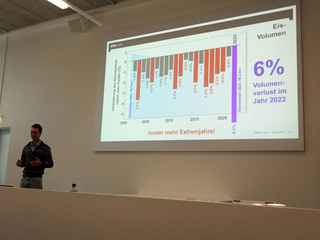 «Es braucht Massnahmen und Gegensteuer»: Dr. Matthias Huss während seines Vortrags. Fotos: ofi
