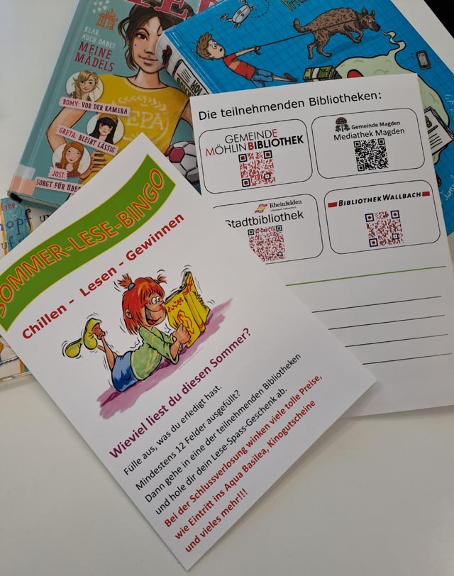 SommerLeseBingo – Gemeinsame Aktion der Bibliotheken Möhlin, Rheinfelden, Magden und Wallbach. Foto: zVg