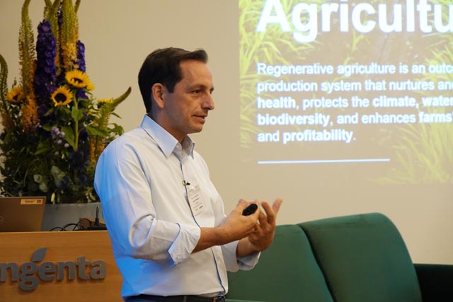 Roman Mazzotta, Landespräsident Syngenta Schweiz, anlässlich der Eröffnung des 1. Fricktaler Werkgesprächs. Foto: Peter Schütz