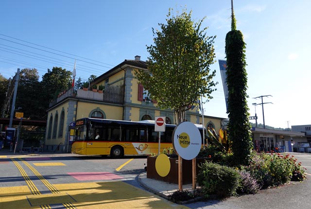 Der Eisenholz-Baum auf dem Bahnhofplatz Rheinfelden begleitet die Entwicklung der Neuen Mitte Rheinfelden und dient der Bevölkerung als Informationspunkt. Foto: zVg