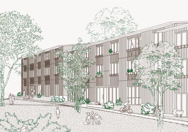 Eine Visualisierung des Siegerprojektes «Leben aus der Mitte» der Hans Hässig-Strasse in Aarau.