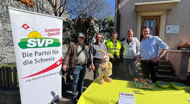 Von links: Andreas Tscheulin, Grossrat Alex Reimann, Roger Fricker, Grossrat Patrik Meier und Nationalrat Christoph Riner. Foto: zVg