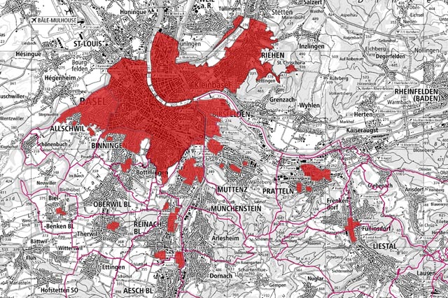 Die aktuelle Ausbreitung der Asiatischen Tigermücke in den Kantonen BaselLandschaft und Basel-Stadt. Bild: AUE BL