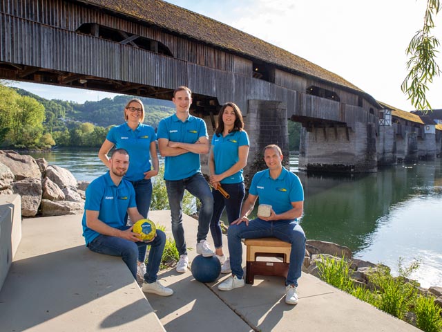 Neuer Vorstand TV Stein 2025 (von links): Jannik Mehr (Anlässe), Carmen Cangeri (Sponsoring), Patrick Ankli (Präsident/Finanzen), Tanja Hasler (Information), Daniel Saridis (Sport). Foto: zVg