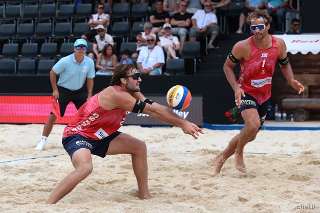 Leo Dillier (l.) und Marco Krattiger bezwingen in Gstaad die Weltmeister aus Tschechien. Foto: chef.li 