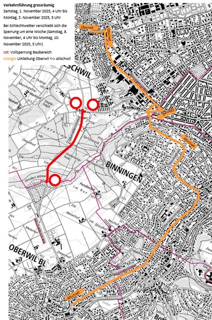 Allschwil-Oberwil: Abschluss der Sanierung der Kantonsstrasse: Umfahrungsplan