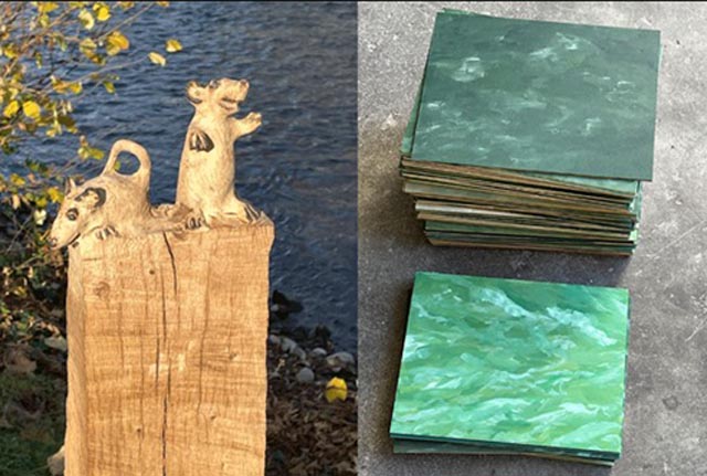 Alex Schaufelbühl (Skulpturen aus Holz und Bronze) und Edlyn Brucker (Momentaufnahmen von Unterwegs). Fotos: zVg